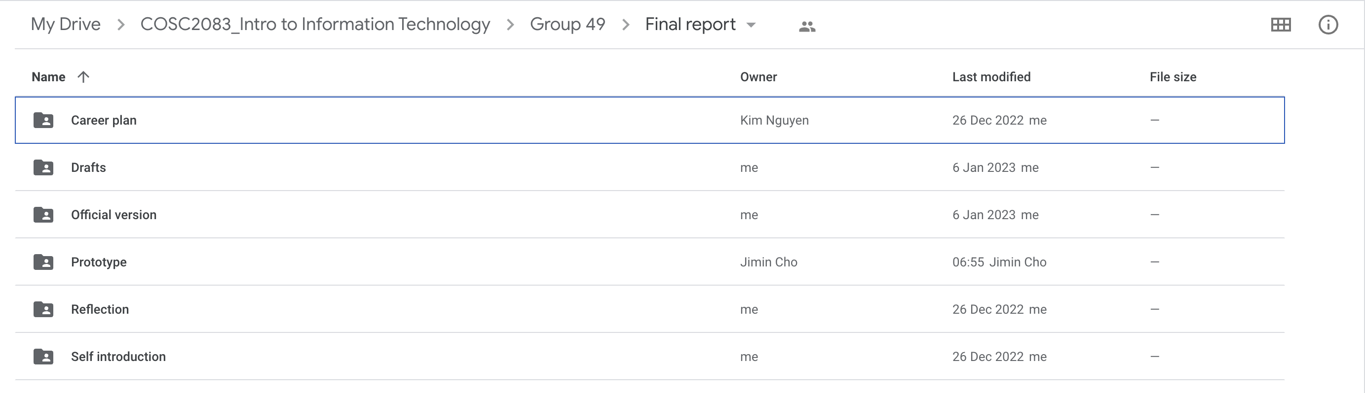 Group's Google Drive folder